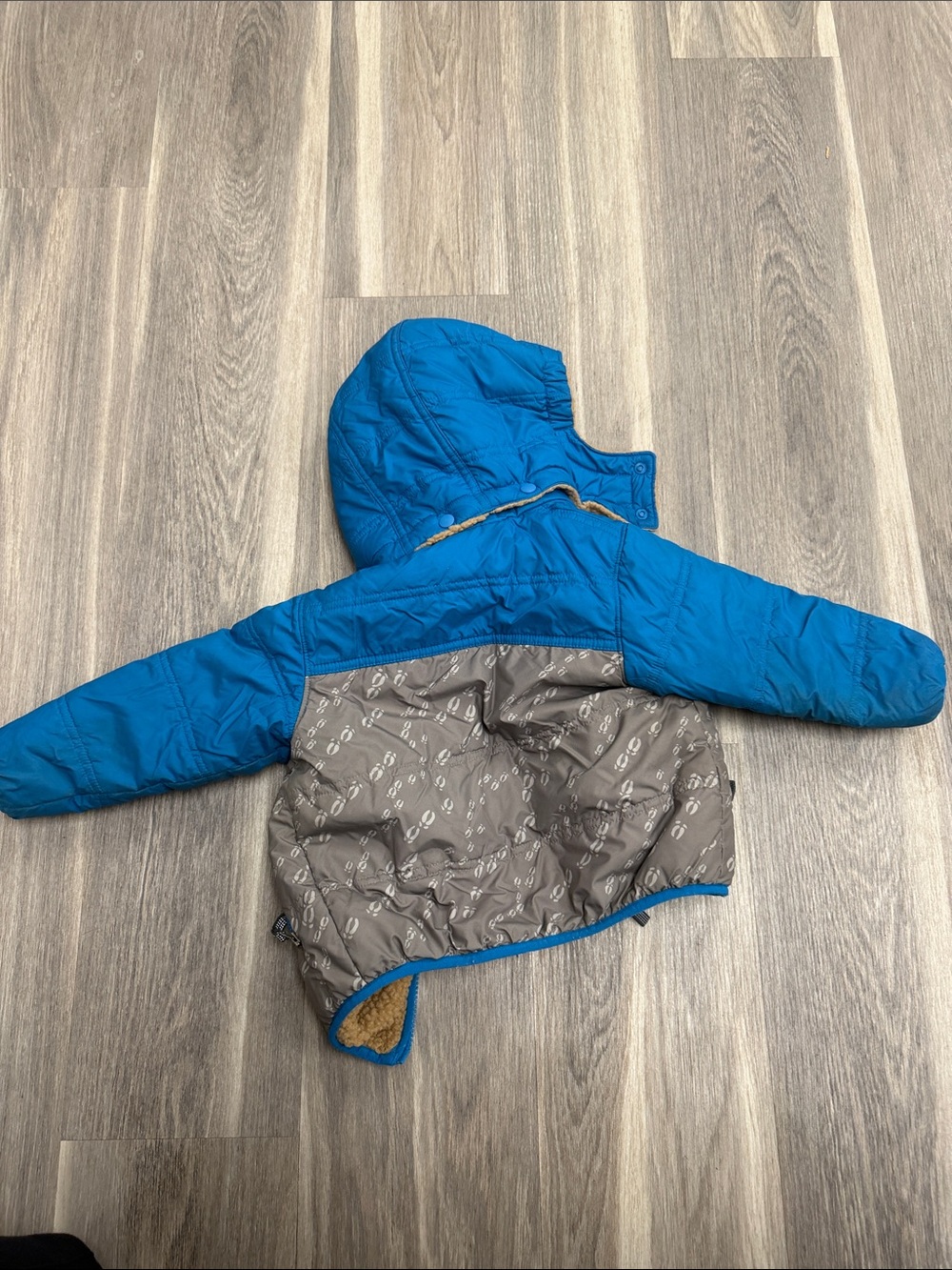 Patagonia Blue & Brown Hooded Kids Puffer Jacket - Picture 3 of 3